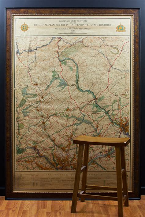 Large Antique Map in Picture Frame | Doylestown, Bucks County, PA