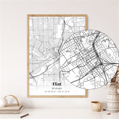 Map of Flint Digital File, Modern City Map, Flint Printable Map, Flint Map Printable Poster ...