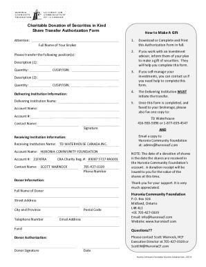 Fillable Online Huronia Community Foundation Cheque Donation Form Fax