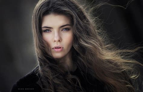 Women Sean Archer Model Gray Eyes Portrait Face Coats Wavy Hair Brunette Open Mouth