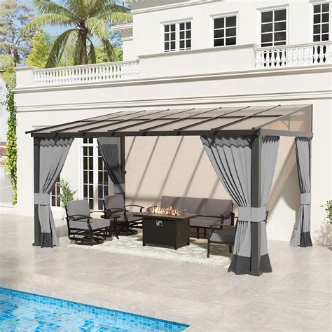 Piltwoff 10 X 14 Gazebooutdoor Pergola Wall Mounted Hardtop Lean To Gazebo With