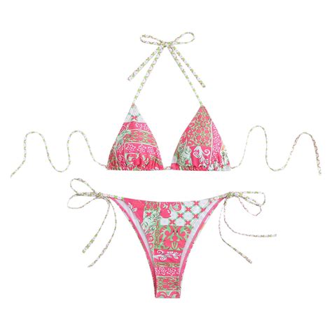ZQGJB Women S 2 Piece Vintage Floral Bikini Boho Halter Triangle Bikini Set Tie Back Swimsuit