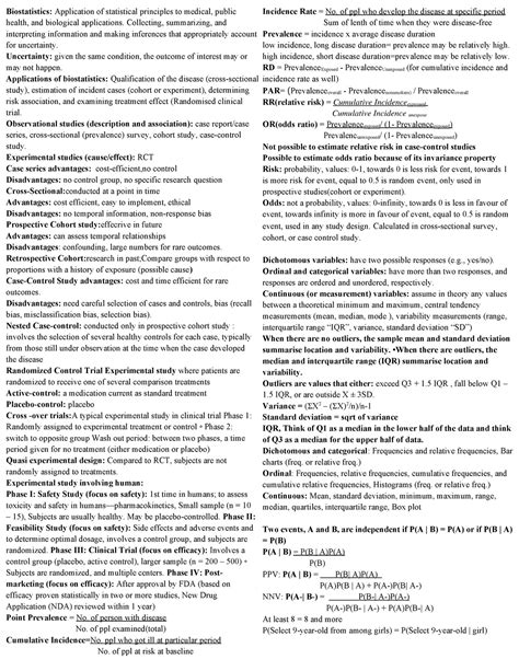 HLSC 2P07 Cheat Sheet Summary Biostatistics I Biostatistics