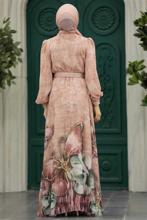 Modern Salmon Pink Modest Islamic Clothing Prom Dress 39211smn Neva