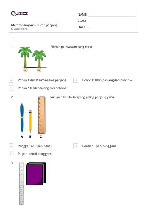 50 Lembar Kerja Membandingkan Panjang Untuk Kelas 1 Di Quizizz Gratis And Dapat Dicetak