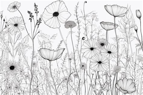 Premium AI Image | A drawing of a field of flowers.