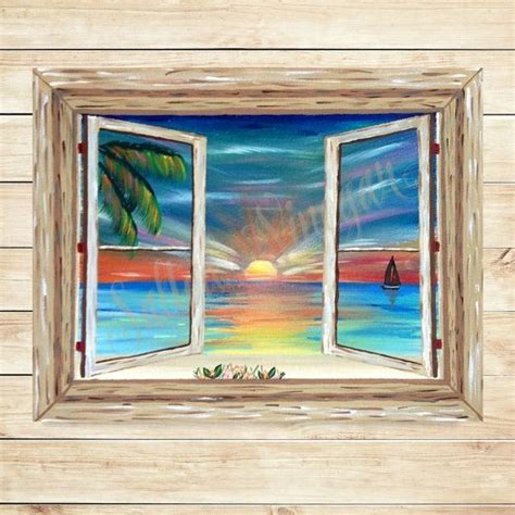 Sunset Wall Art, Sunset Painting, Night Painting, Window Painting ...