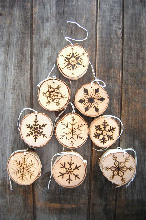 Wood Burned Christmas Tree Ornaments Snowflakes Holiday Christmas