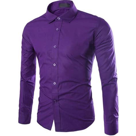 Linmoua Men Autumn Casual Formal Slim Fit Solid Long Sleeve Dress Shirt Top Blouse