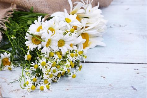 Premium Photo Beautiful Bouquet Of Daisies On Wooden Background