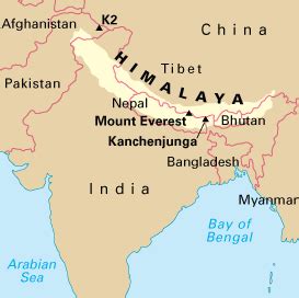 Location, Map & Size - Himalayas