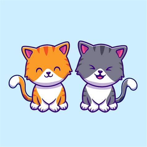 Desenhos Animados De Um Casal De Gatos Fofos Vetor Premium