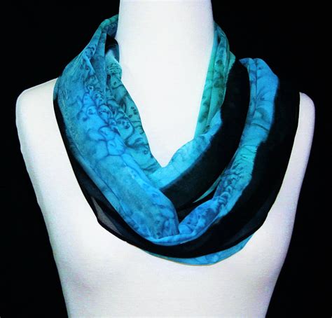 Teal Turquoise Chiffon Silk Scarf Hand Painted Caribbean Breeze By Silk