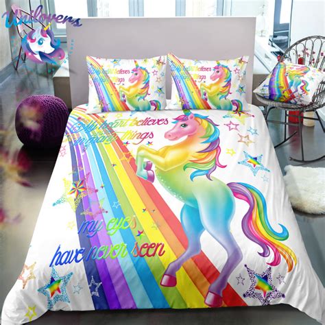 Sparkling Rainbow Unicorn Bedding Set Unicorn Duvet Cover Unicorn Bed Set Unicorn Bedding