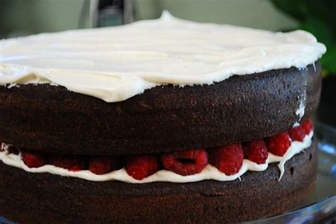 Devils Food Cake With Fresh Raspberry Center And Vanilla Bean Cream Cheese Frosting Cake