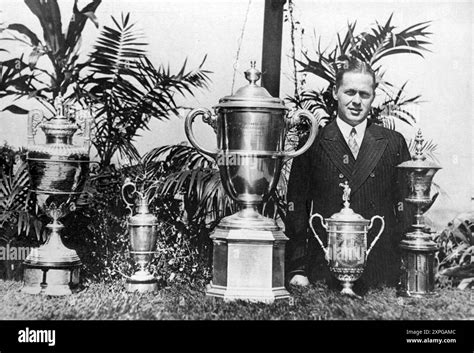 Amateur Golfer Bobby Jones With Five Trophies 1931 Stock Photo Alamy