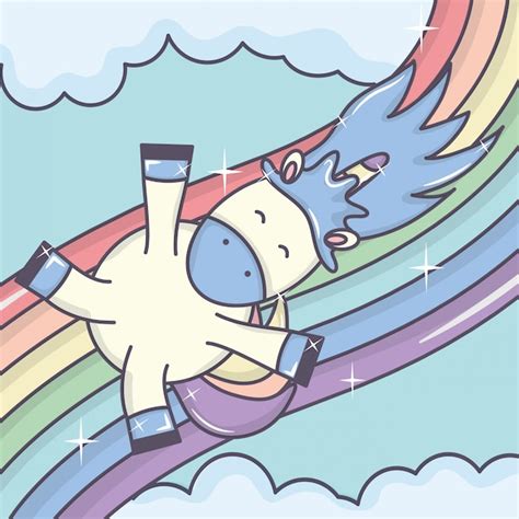 Lindo Adorable Unicornio Con Nubes Y Arcoiris Vector Gratis