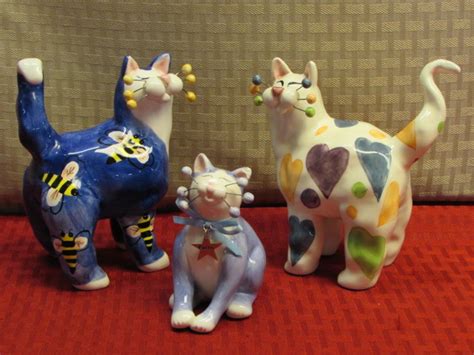 Lot Detail Three Wonderfully Whimsical Ceramic Cat Figurines