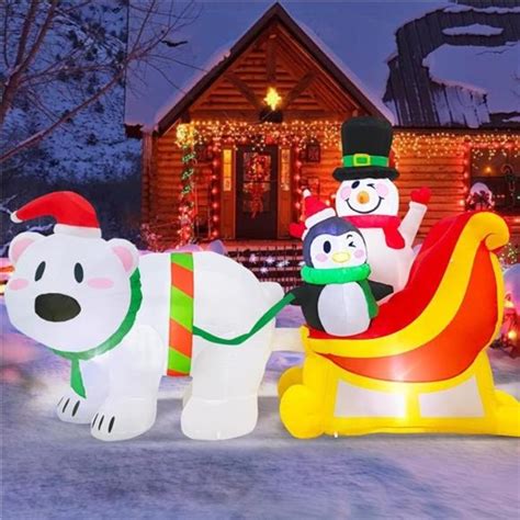 Holiday Ft Long Christmas Inflatables Snowman Penguin On Sleigh