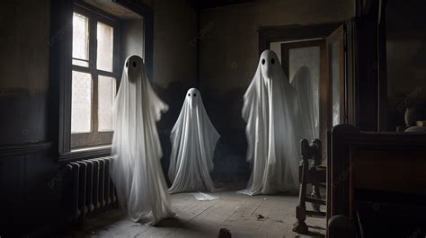 Three Ghosts Sitting In An Old Room Background Ghosts In Pictures