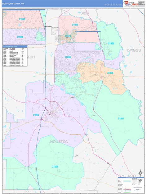 Houston County, GA Wall Map Color Cast Style by MarketMAPS - MapSales