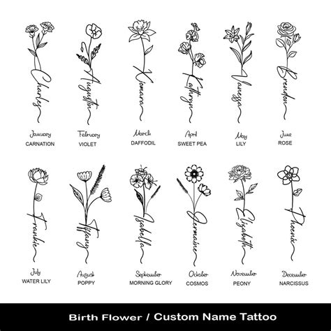 Birth Flower Name Tattoo Custom Floral Tattoo Etsy