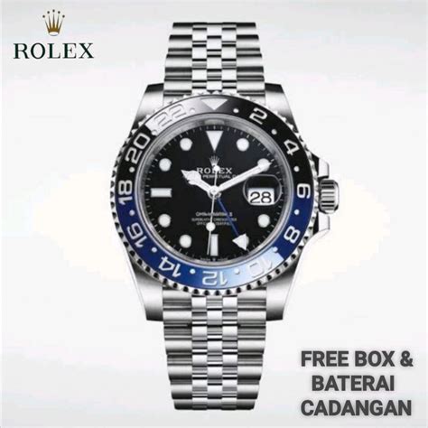 Jual JAM TANGAN PRIA ROLEX GMT MASTER II RANTAI STAINLESS TANGGAL AKTIF