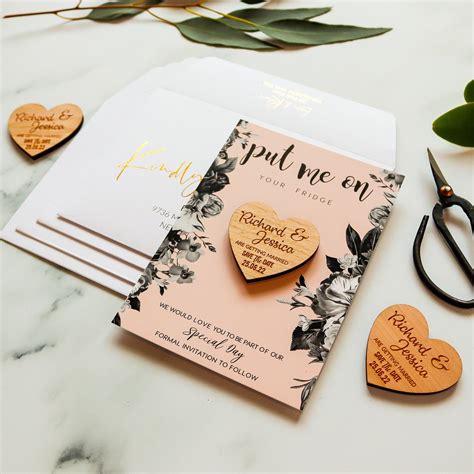 Save The Date Magnet Cards Rustic Wedding Wood Heart With Etsy Uk