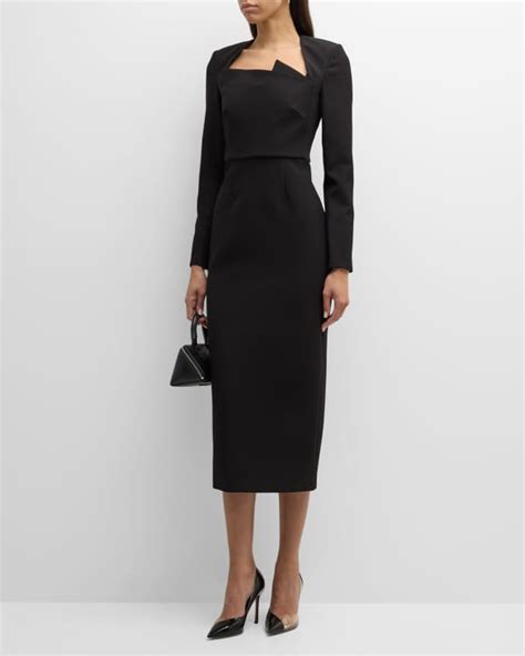 Roland Mouret Pleated Short Sleeve Crepe Midi Dress Neiman Marcus