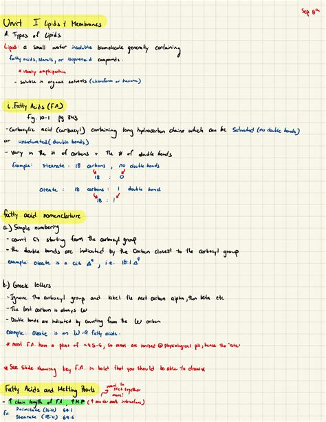 Lipids Notes Bioc 302 Sep 8 ᵗʰ Unit I Lipids S Membranes A Types Of