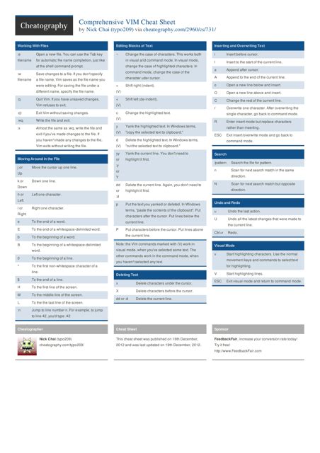 Comprehensive Vim Cheat Sheet Download Printable PDF | Templateroller