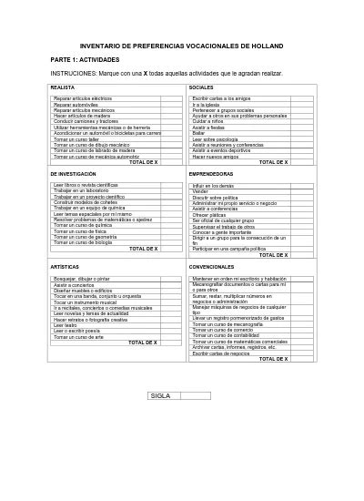 INVENTARIO DE PREFERENCIAS VOCACIONALES DE HOLLAND