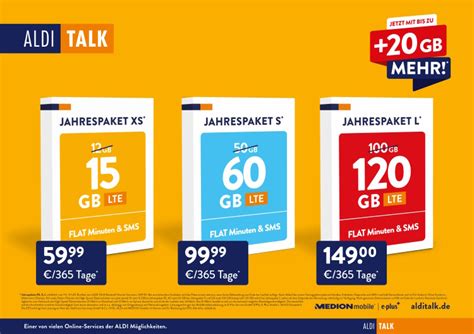 Aldi Talk Prepaid Jahrespakete Mit Bis Zu Gb Mehr Datenvolumen