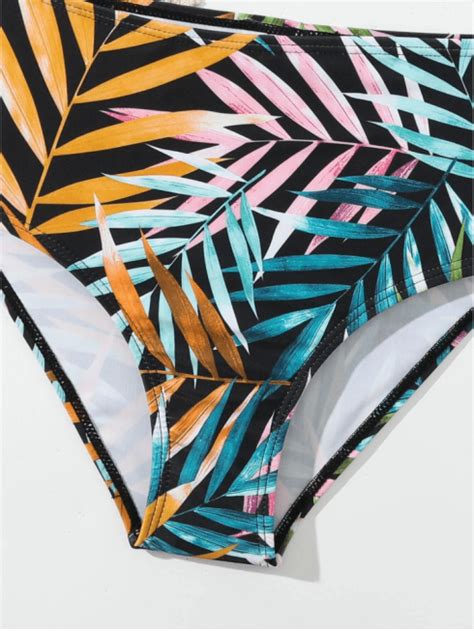 kids Bañador bikini al azar con estampado tropical ribete con fruncido