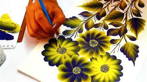 Painting With Flat Brush One Stroke Flower And Leaves Tutorial For