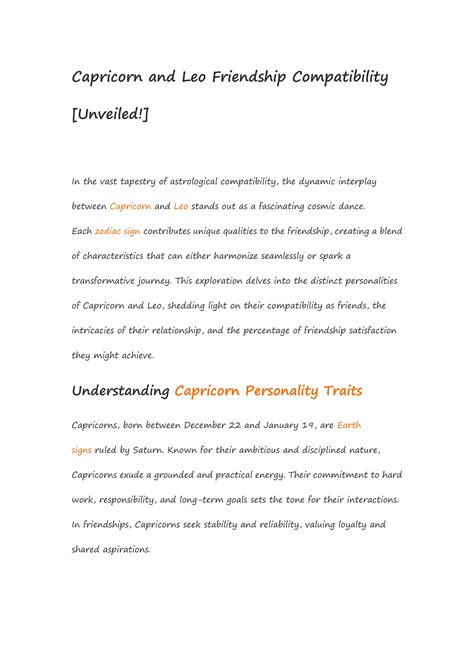 Capricorn and Leo Friendship Compatibility [Unveiled!] | PDF