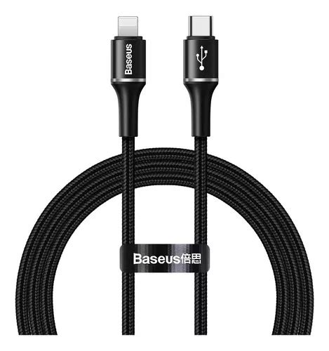 Cabo Rápido Baseus Usb C Lightning iPhone Halo Pd 18 W 2 m Color Negro