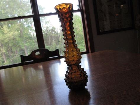 Vintage Amber Brown Glass Hobnail Vasemid Century Glassamber Etsy Mid Century Glass Bud