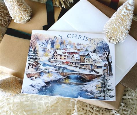 Snowy Village Christmas Card Set, Riverside Christmas Card Set, Vintage ...