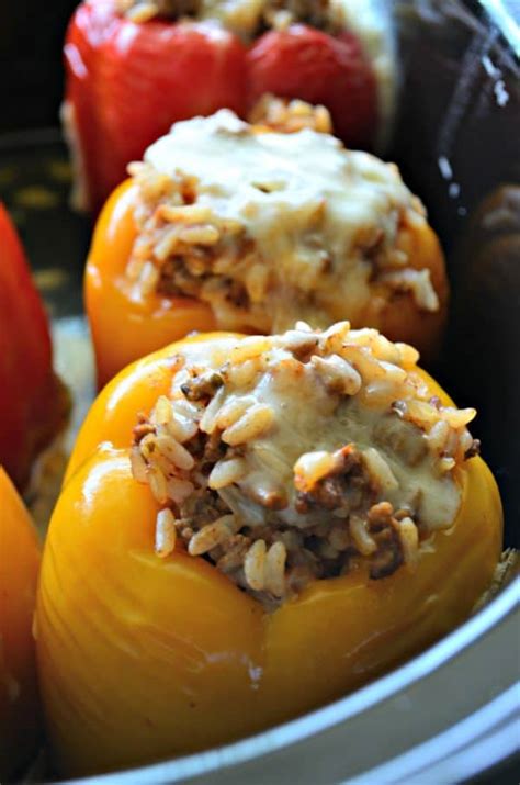 Slow Cooker Stuffed Peppers With Beef Katie S Cucina