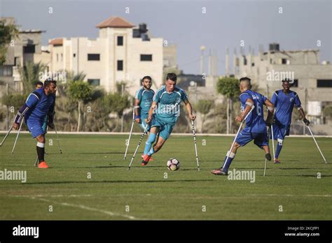 Palestinian amputee soccer players take part in a league match for ...