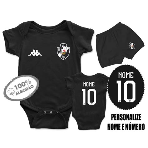 Conjunto Body Beb Personalizado Vasco Escudo Preto Elo