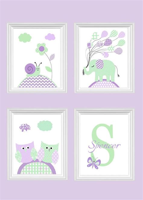 Mint Green Nursery Purple Nursery Decor Baby Elephant Nursery Rose