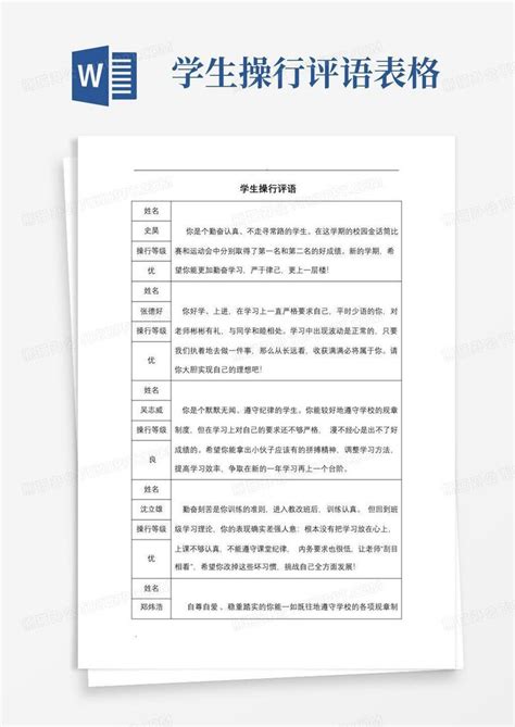 学生操行评语表格word模板下载编号qdxdoykx熊猫办公