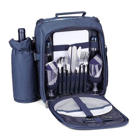 Travel Picnic Backpack For 2 Person Blue Wine Picnic Basket Bag With