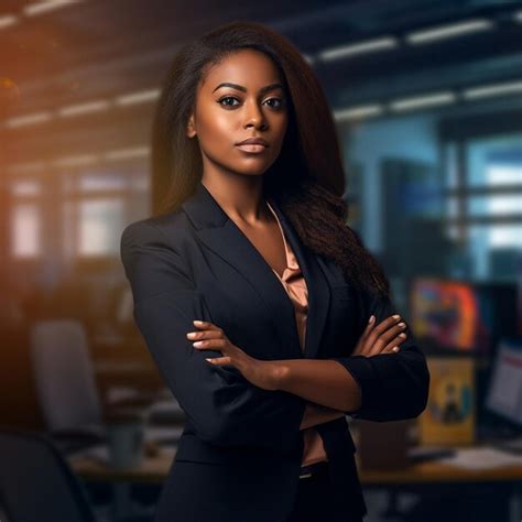 Premium Ai Image A Woman In A Business Suit Stands In Front Of A Computer Screen