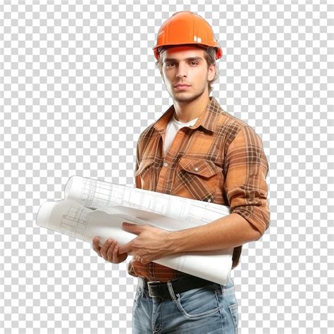 Premium Psd A Man Wearing An Orange Hard Hat Holds A Piece Of Paper