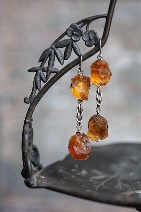 Vintage Dangle Citrine Earrings Gem