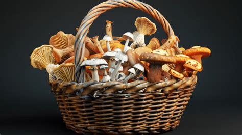 Basket Filled With Edible Mushrooms Background Basket Edible