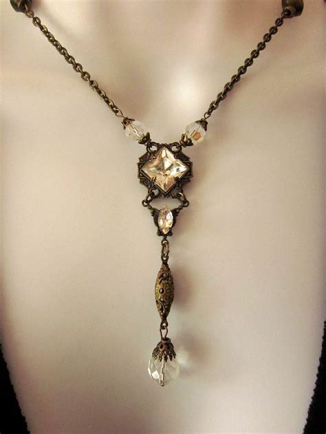 Art Nouveau Style Crystal Necklace Bridal Jewelry Repurposed Etsy